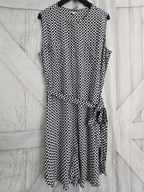 GAP XL Navy & White Geometric Print Sleeveless Dress with Tie Waist & Pockets